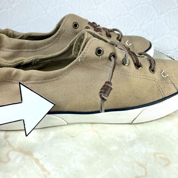 Sperry Sneakers Women 9.5 Brown Canvas Pier View Elastic Back Casual Chic Shoes - Picture 13 of 13